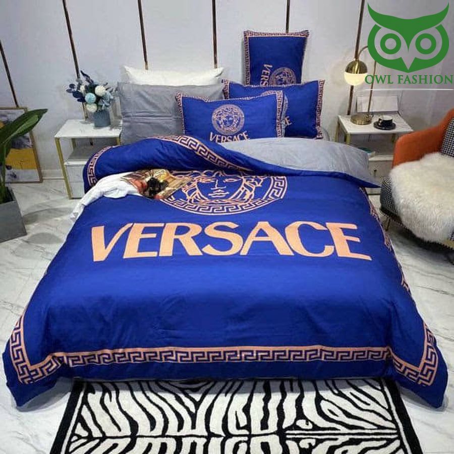 Luxury Versace Cobalt Logo Golden Bedding set