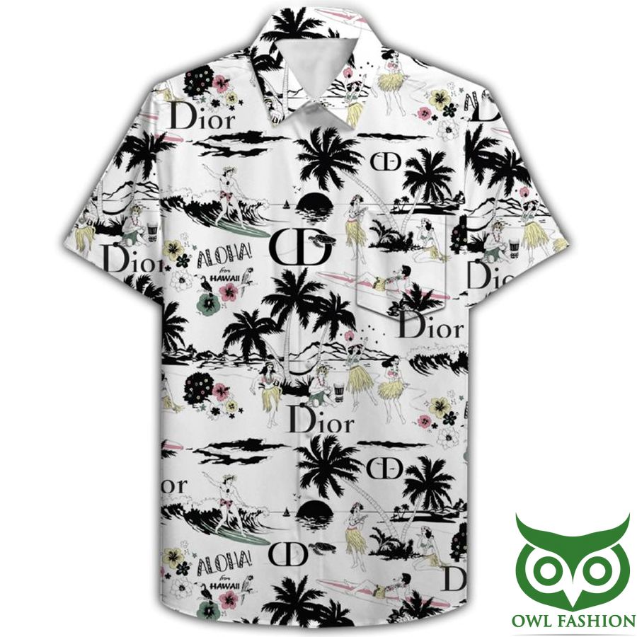 198 Dior Black Coconut Tree Flip Flops and Combo Hawaiian Shirt Shorts