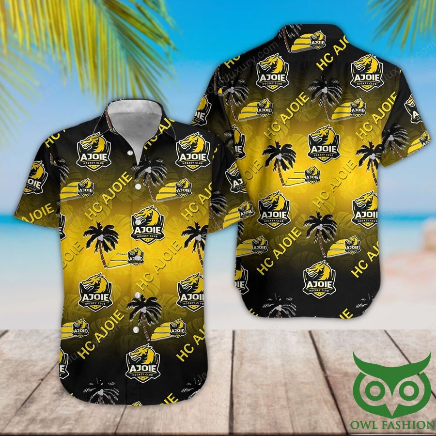 HC Ajoie Black Yellow Gradient Hawaiian Shirt