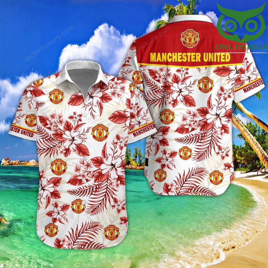 53 Manchester United red floral Hawaiian shirt