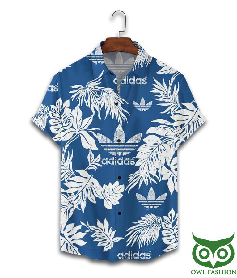 230 Adidas White Leaf Blue Flip Flops And Combo Hawaiian Shirt Shorts