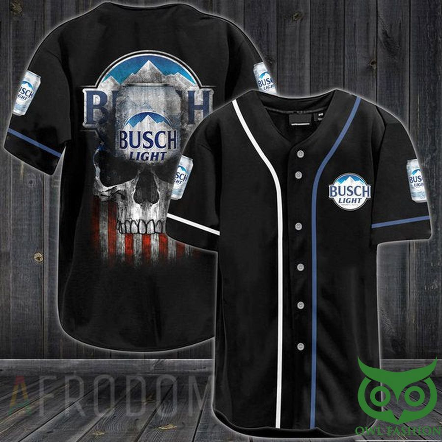 2 US Flag Black Skull Busch Light Baseball Jersey