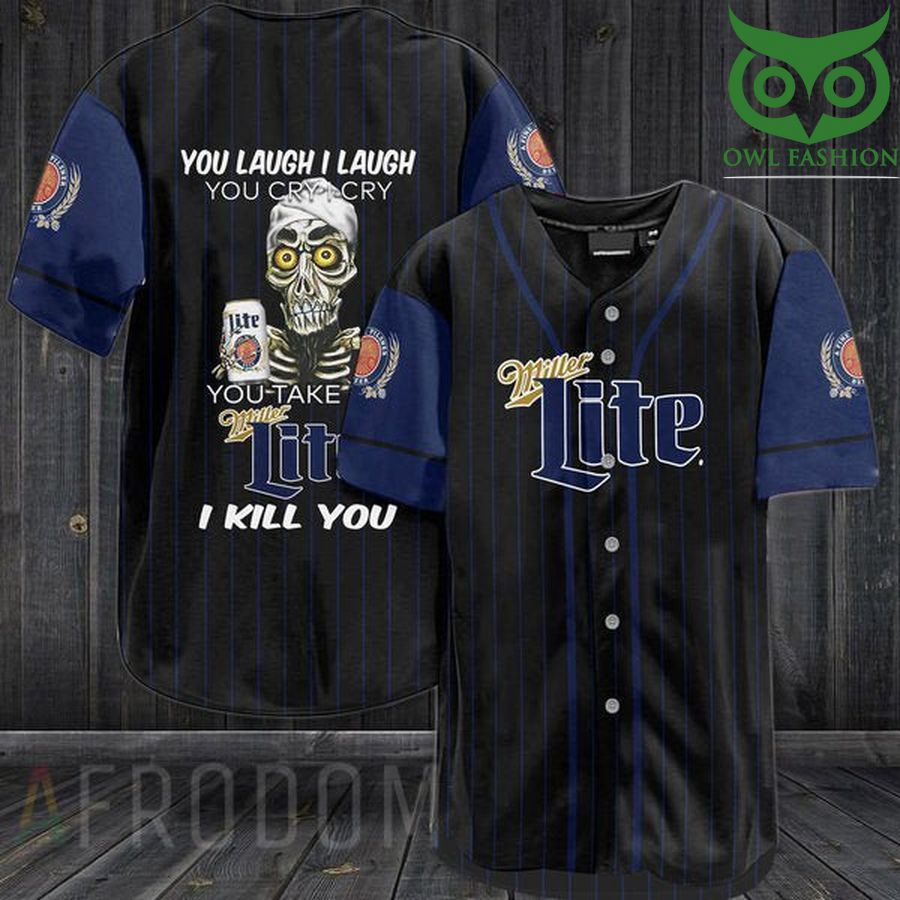 Skull Skeleton Miller Lite Baseball Jersey - Owl Fashion Shop