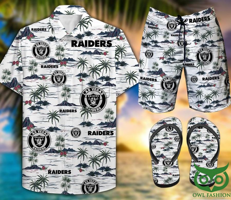 129 Las Vegas Raiders Combo Hawaii Shirt Shorts Flip Flops