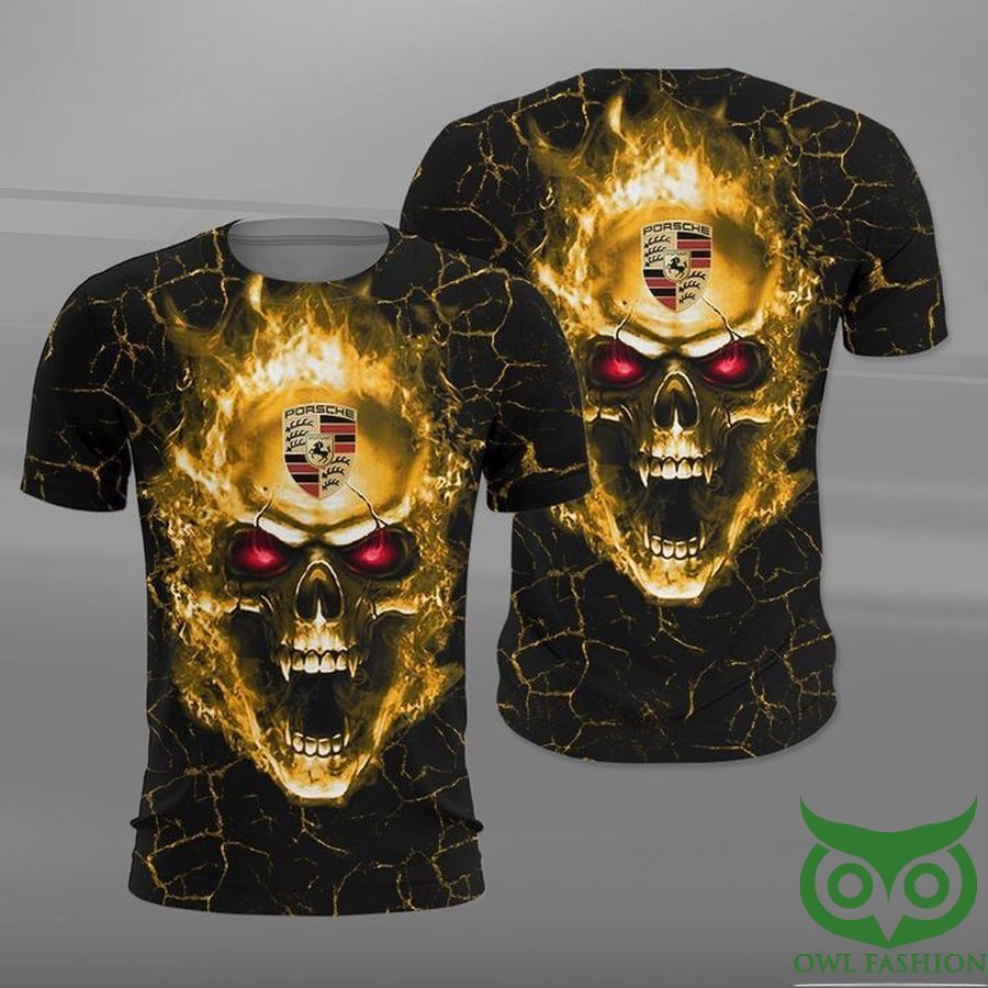 48 Porsche Angry Skull on Fire Car 3D Shirt