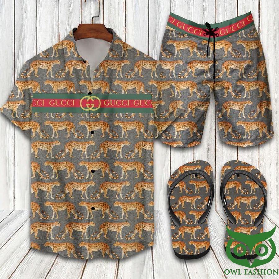 90 Gucci Leopard Vintage Web Flip Flops And Combo Hawaiian Shirt Shorts