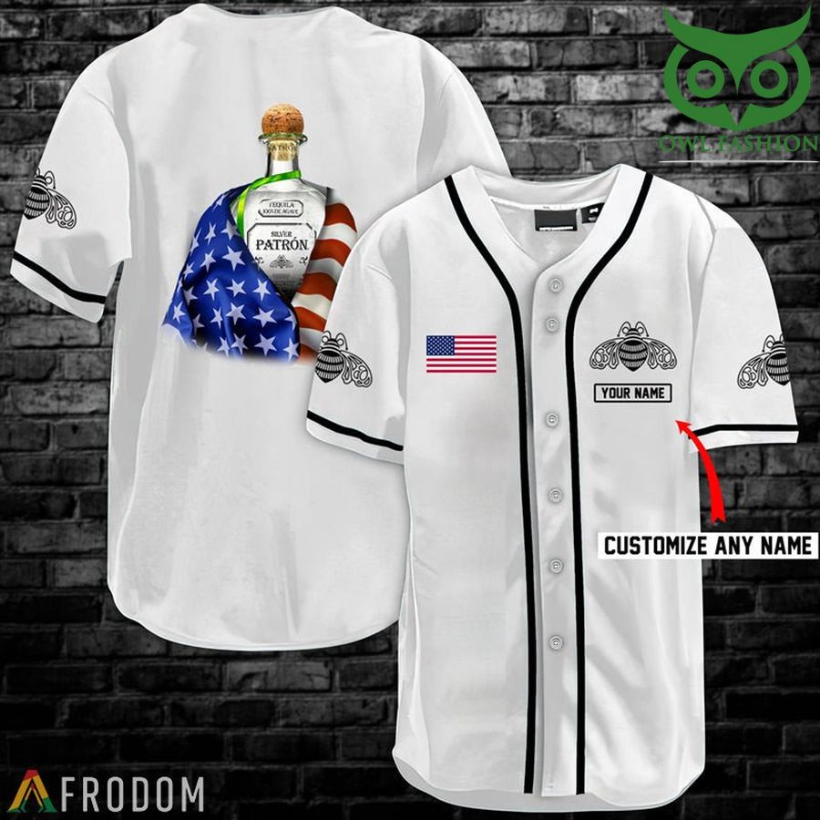 46 Personalized Vintage White USA Flag Tequila Patron Jersey Shirt