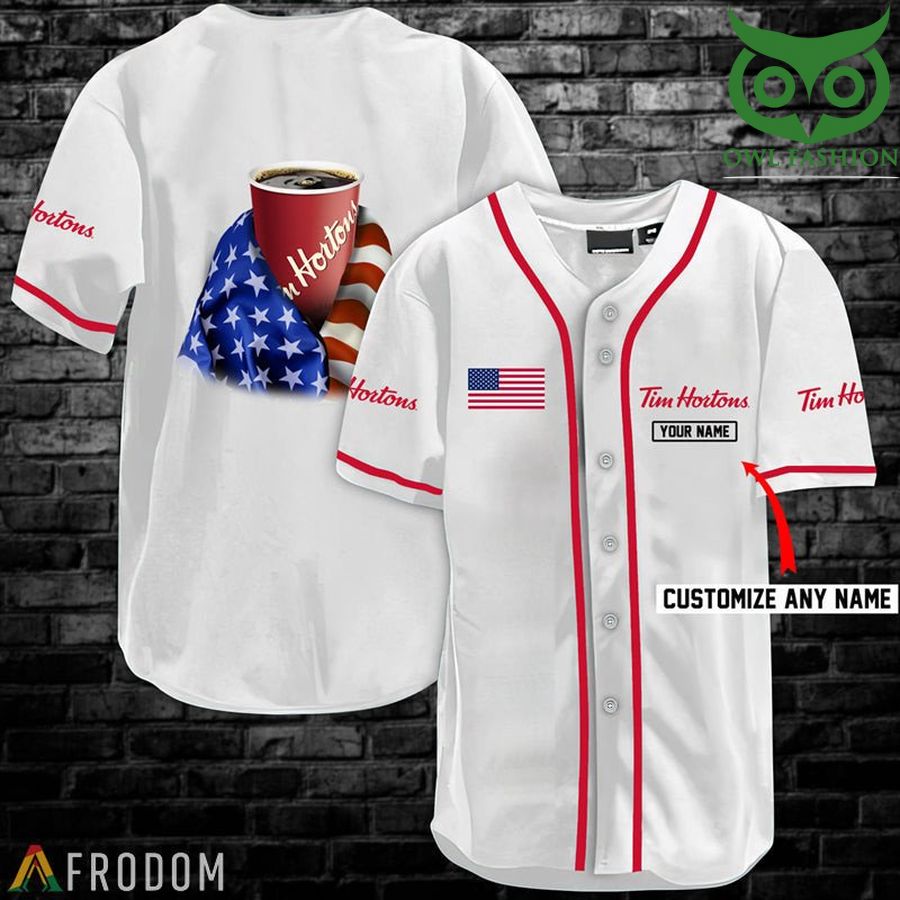 42 Personalized Vintage White USA Flag Tim Hortons Jersey Shirt