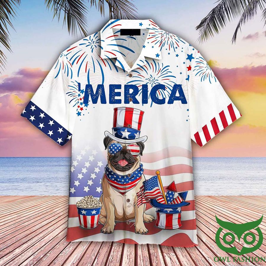 26 BullDog American Flag 4th Of July Firework Hawaiian Shirt