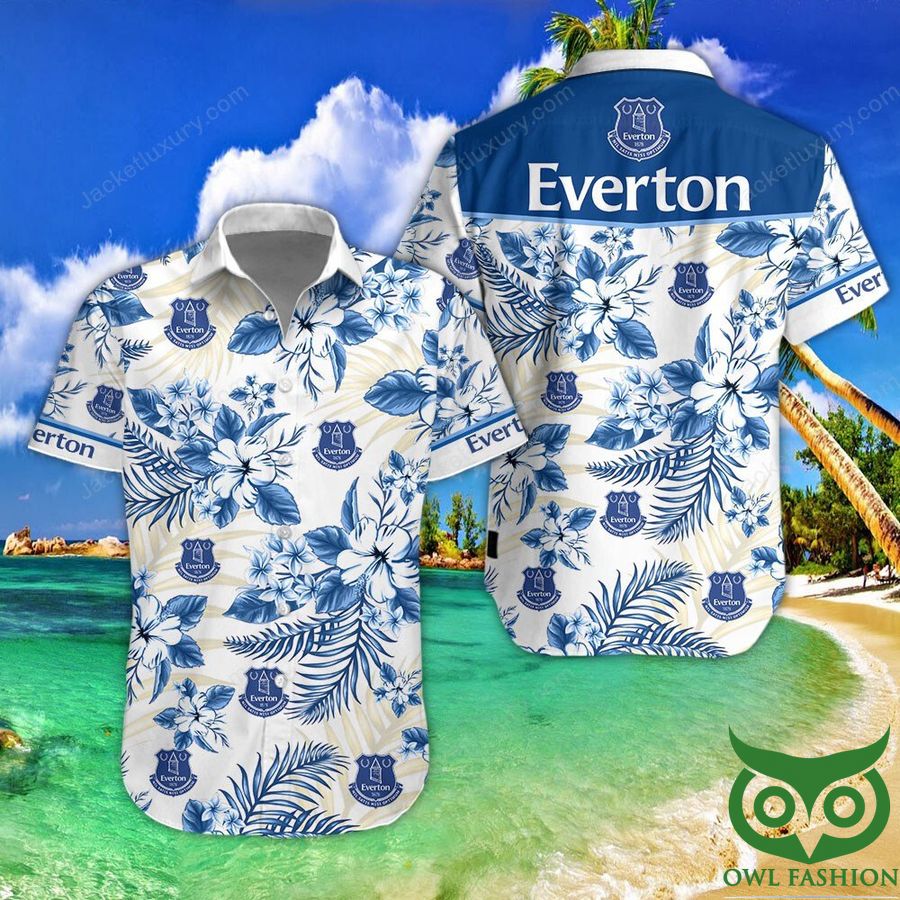 12 Everton F.C White and Blue Hawaiian Shirt