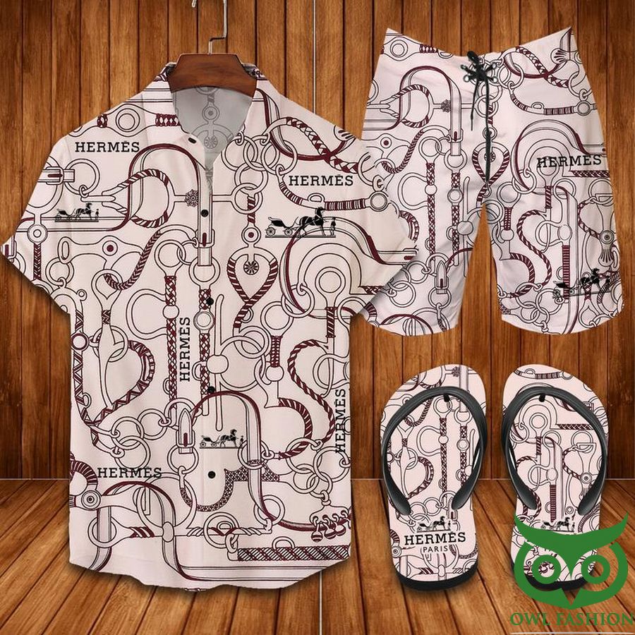 107 Hermes Chains Beige Flip Flops And Combo Hawaiian Shirt Shorts