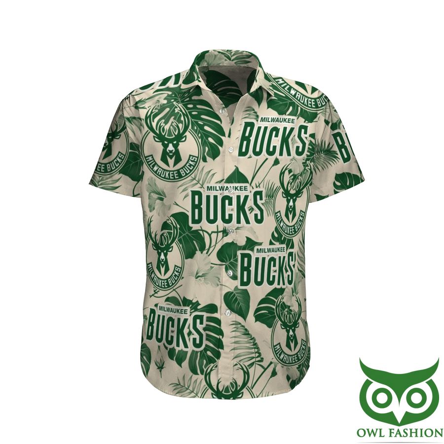 11 Milwaukee Bucks Green Beige Hawaiian Shirt