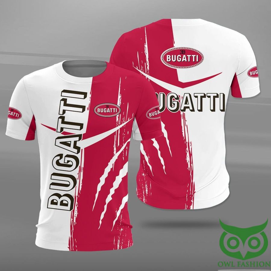 Bugatti Logo Pink Red and White 3D Shirt