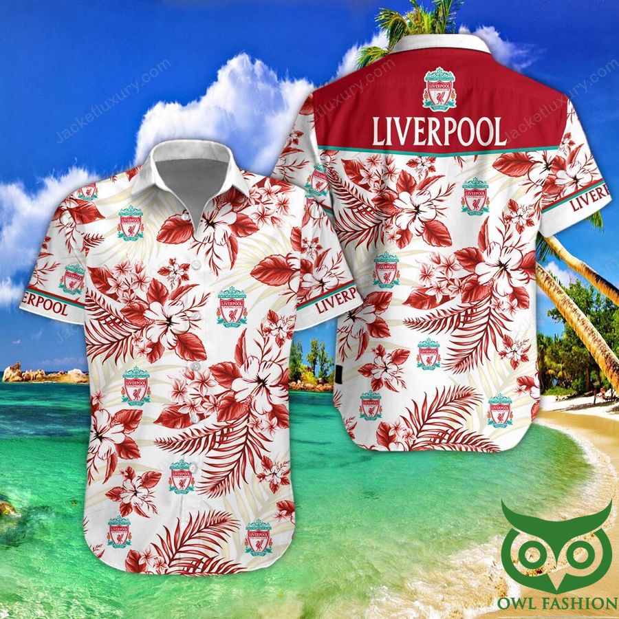 32 Liverpool F.C Red and White with Logo Hawaiian Shirt