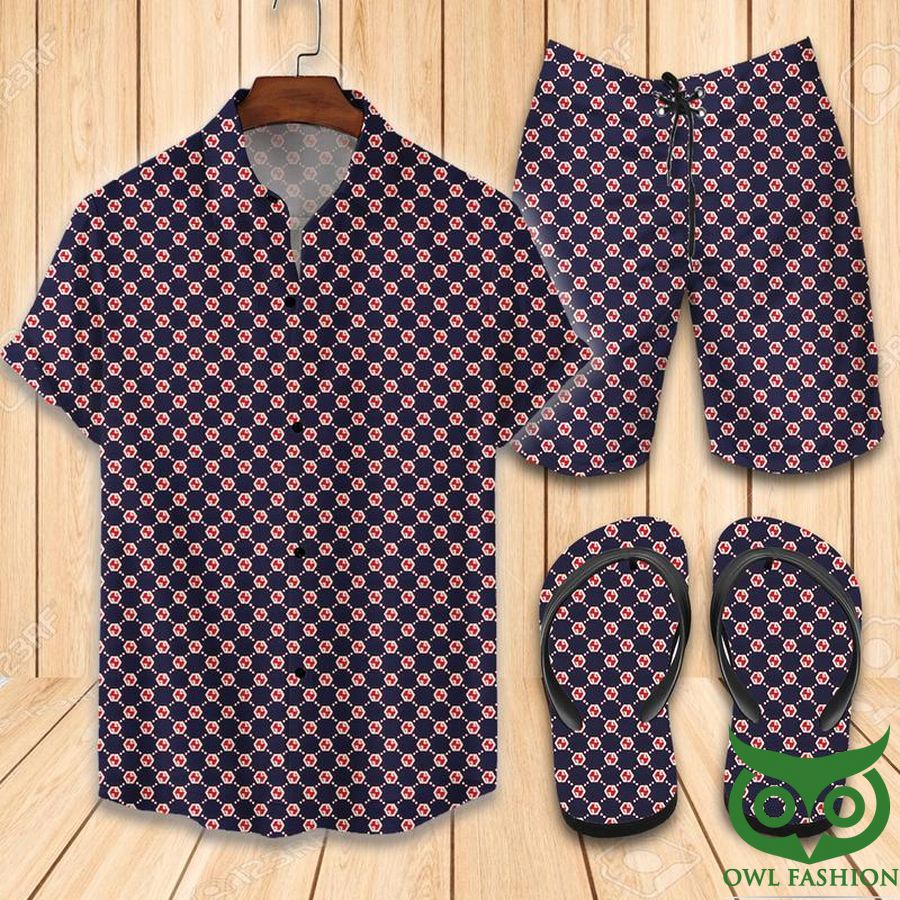 106 Gucci Red Pattern Dark Flip Flops And Combo Hawaiian Shirt Shorts