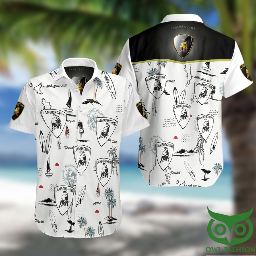 8 Lamborghini Logo White Hawaiian Beach Shirt