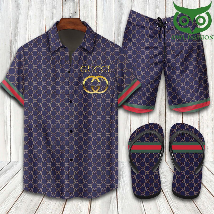 266 Gucci red snake Hawaiian shirt shorts flipflops