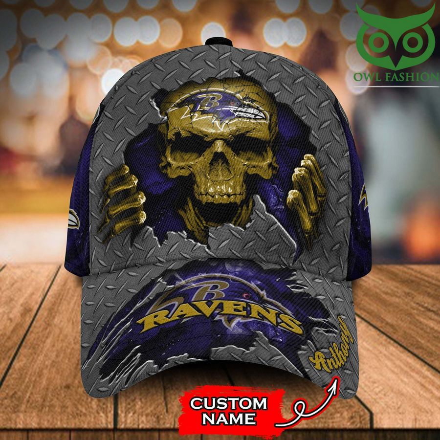 3 SKULL NFL Custom Name Baltimore Ravens 3D Cap