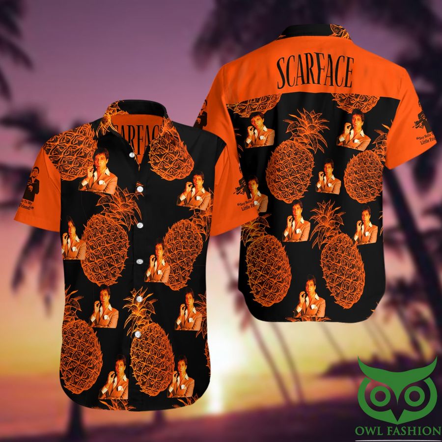 12 Scarface Big Pineapples Orange Black Short Sleeve Hawaiian Shirt