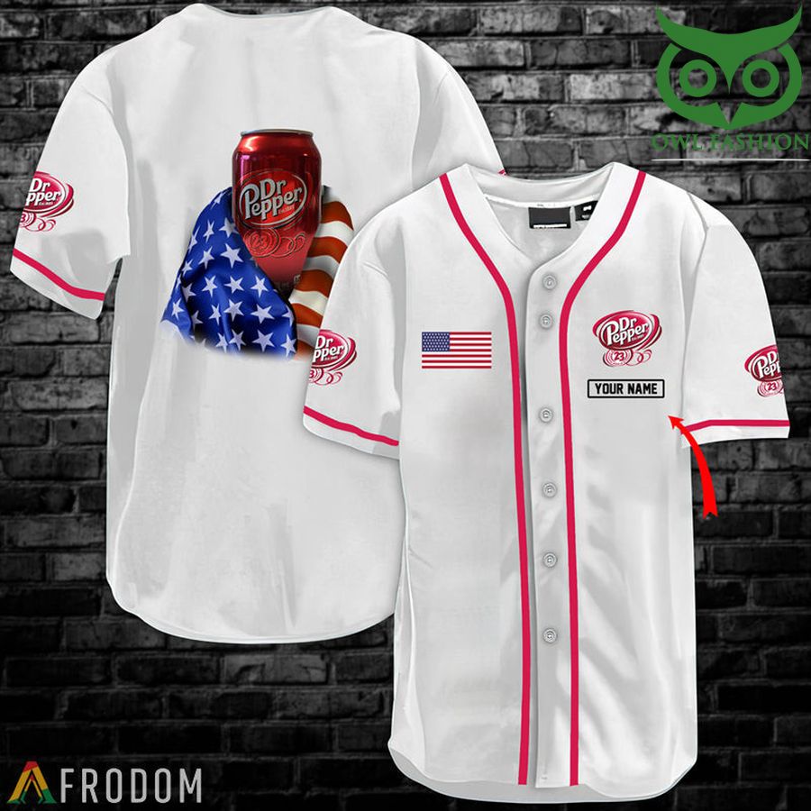 24 Personalized Vintage White USA Flag Dr Pepper Jersey Shirt