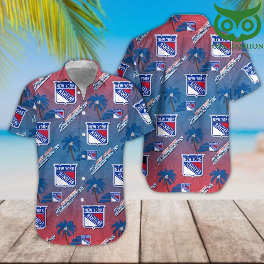 188 NHL New York Rangers classic colored palm trees tropical Hawaiian shirt