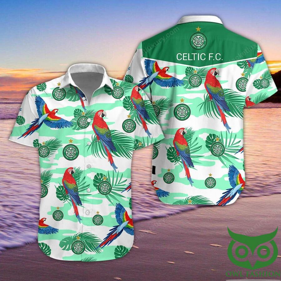 120 Celtic F.C. Parrot Green White Hawaiian Shirt