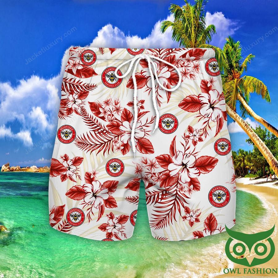 5 Brentford FC White and Red Flowers Hawaiian Shirt