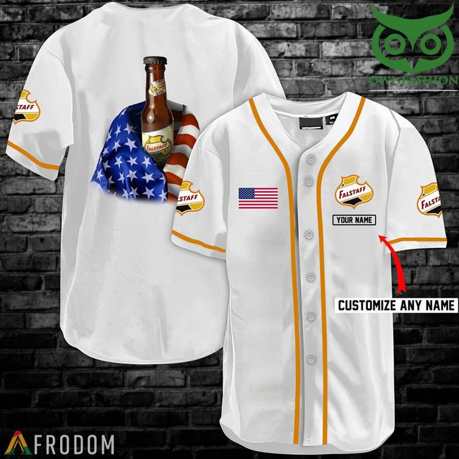 35 Personalized Vintage White USA Flag Falstaff Brewery Jersey Shirt
