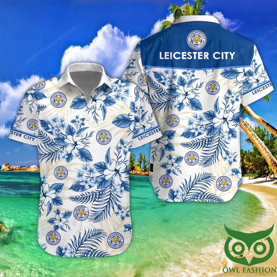 14 Leicester City F.C Blue Flowes White Hawaiian Shirt