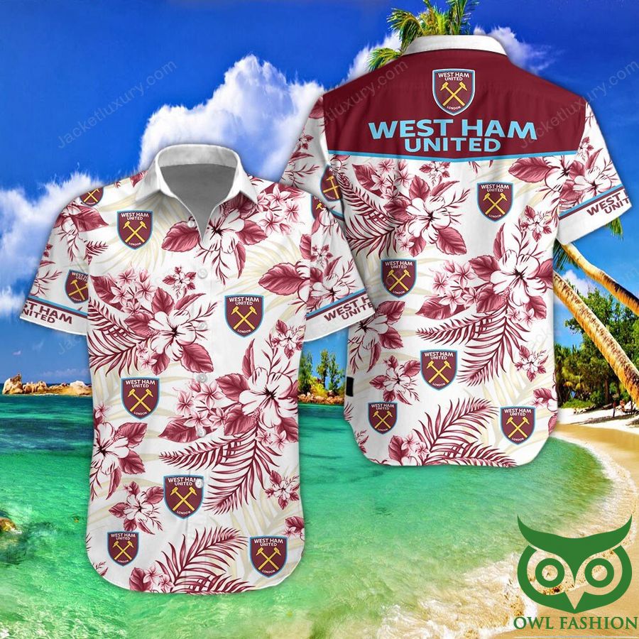 West Ham United F.C Dark Red and White Hawaiian Shirt Shorts