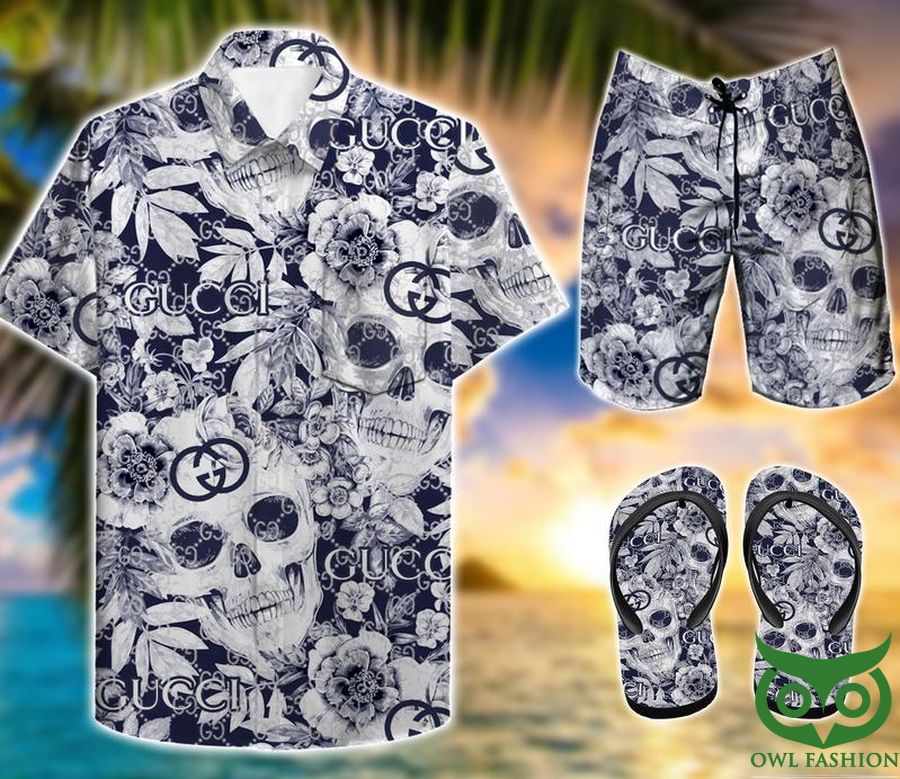 160 Gucci Smoky Skull Flip Flops And Combo Hawaiian Shirt Shorts