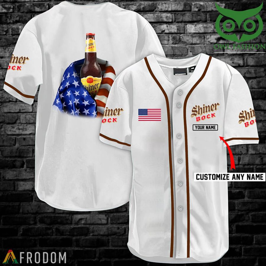 30 Personalized Vintage White USA Flag Shiner Bock Beer Jersey Shirt