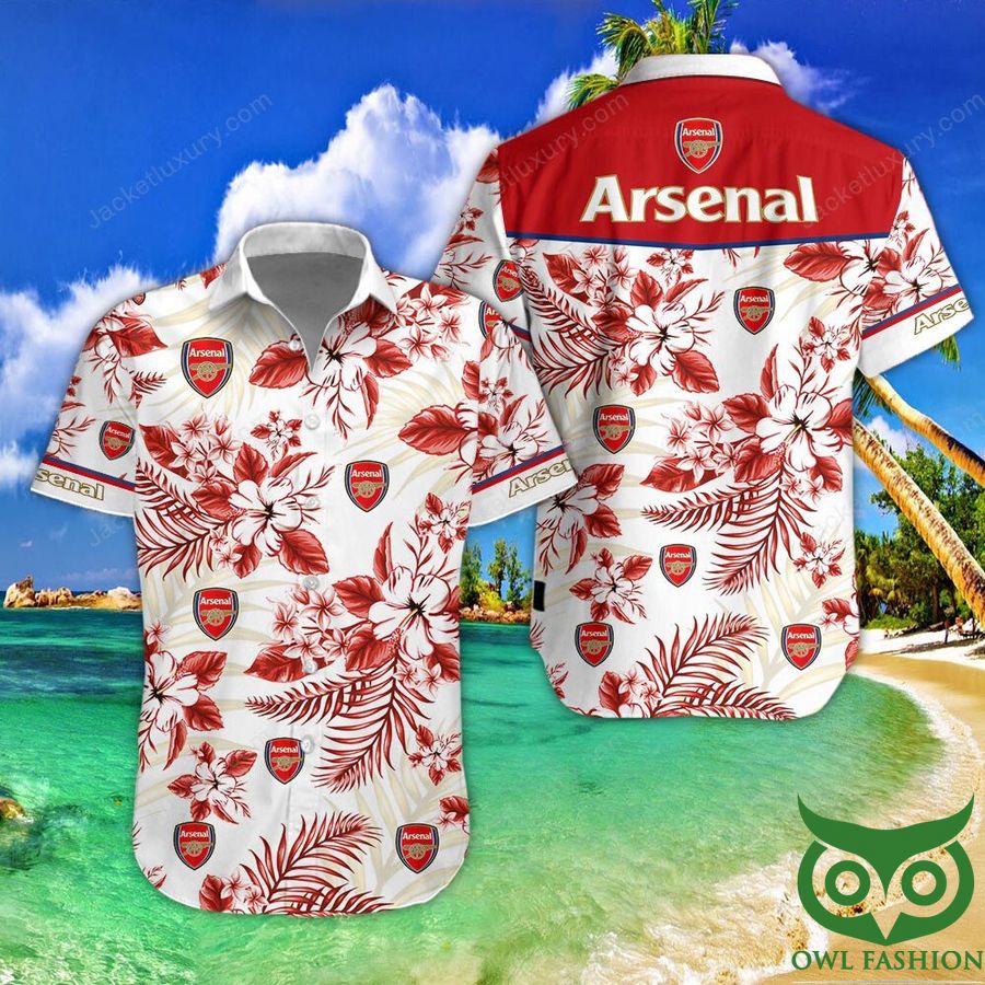 22 Arsenal F.C. Flowery Whie and Red Hawaiian Shirt