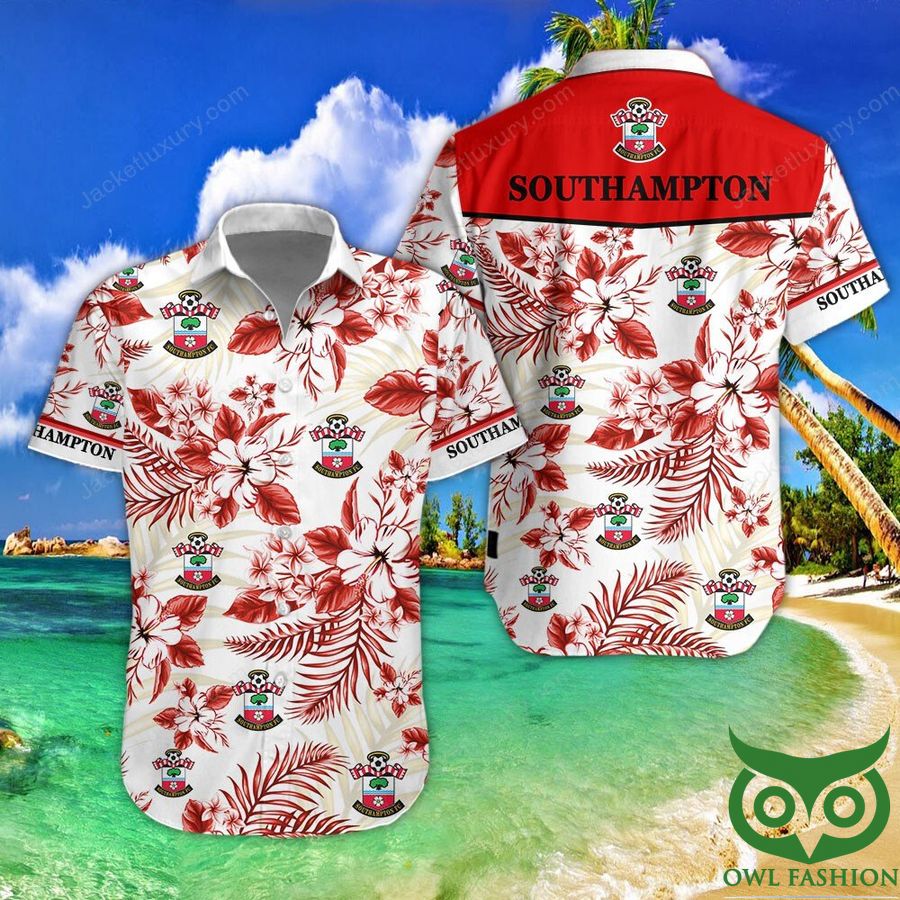 8 Southampton Red Flowers White Hawaiian Shirt