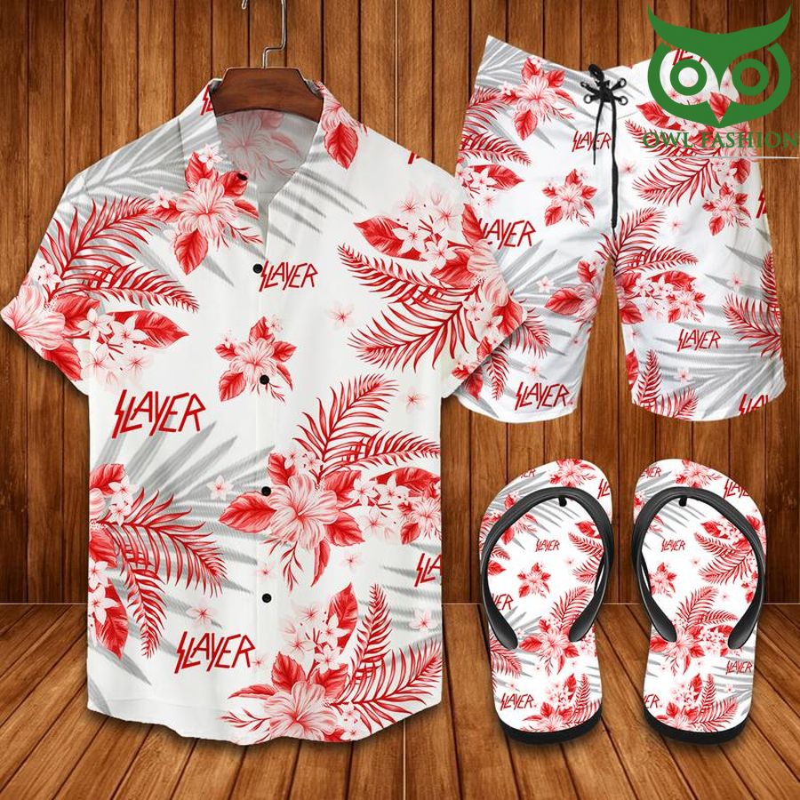 125 SLAYER red floral FLIP FLOPS AND COMBO HAWAII SHIRT SHORTS