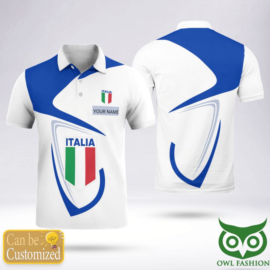 48 Custom Name Italia Worldcup 2022 Blue White Polo Shirt