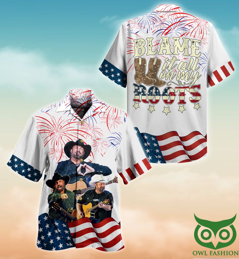 104 Garth Brooks Blame It All America Flag Hawaiian Shirt