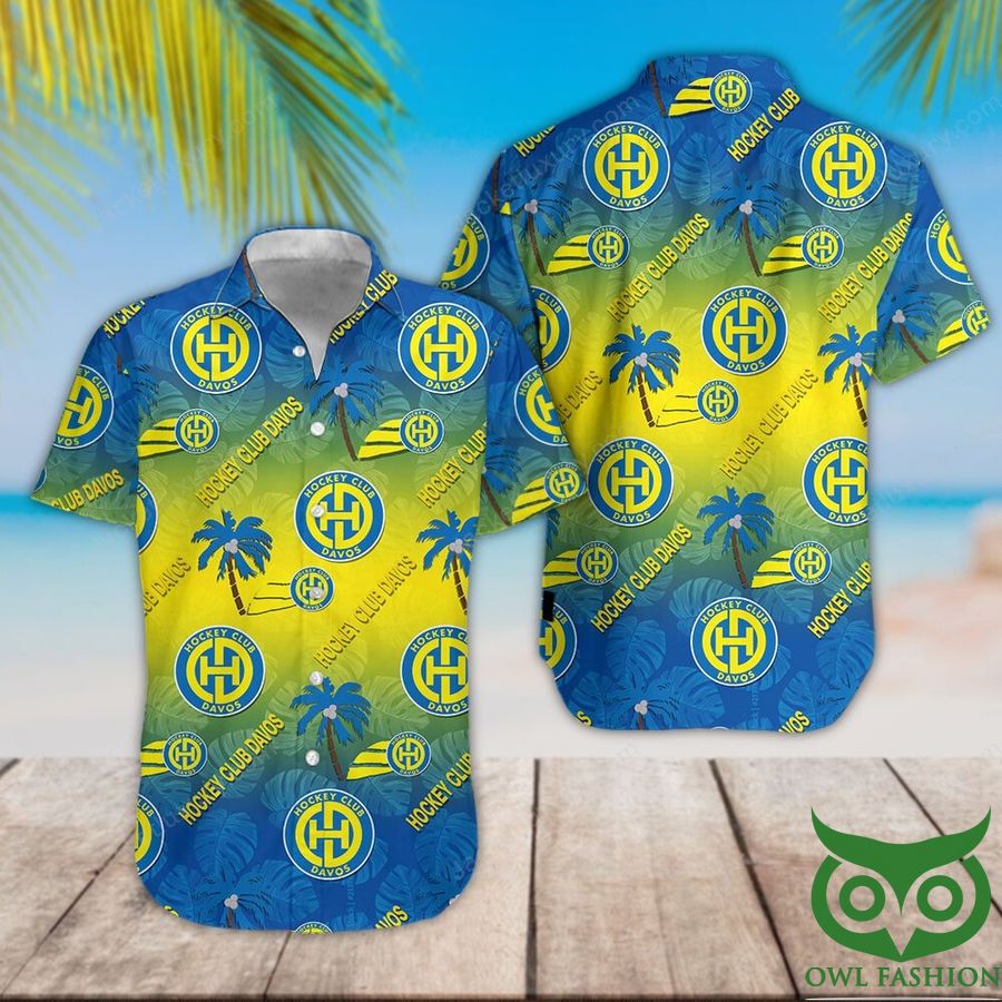 HC Davos Yellow Blue Bright Hawaiian Shirt