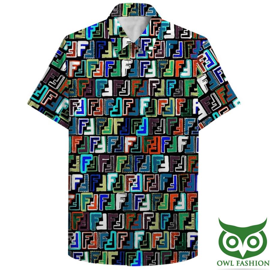 180 Fendi Colorful Logo Dark Flip Flops And Combo Hawaiian Shirt Shorts