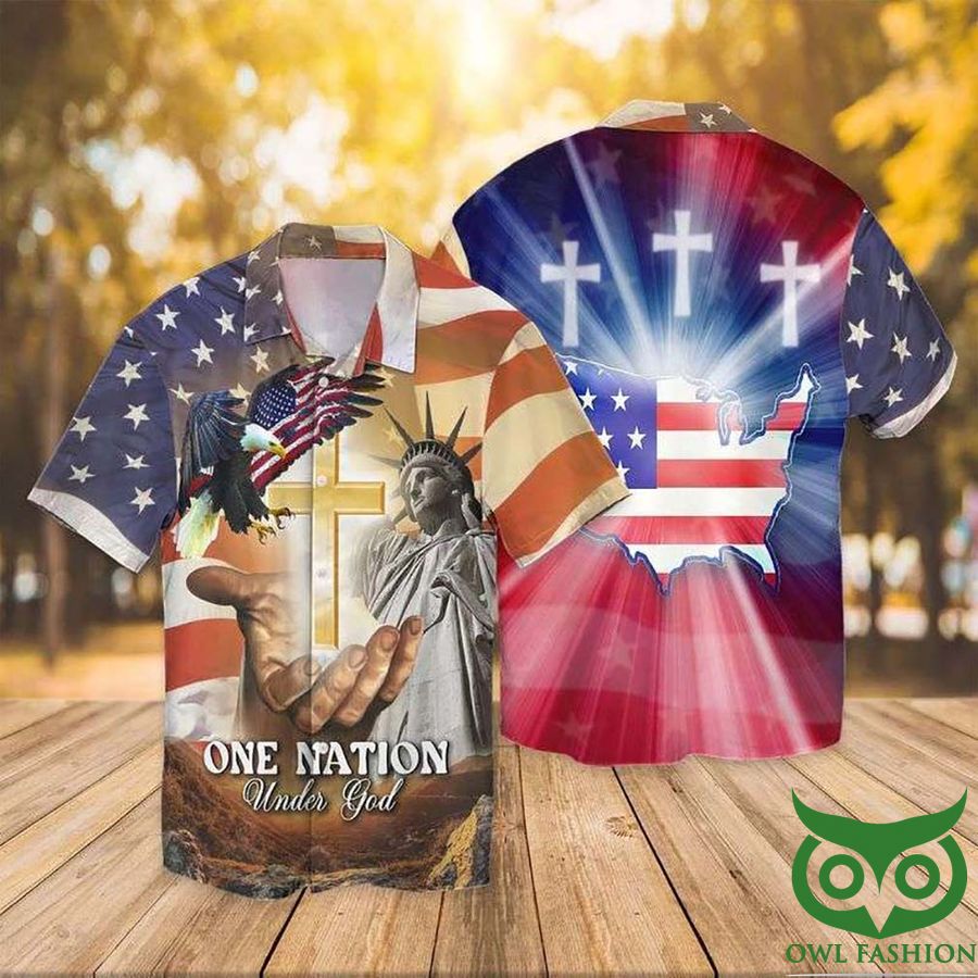 45 4th Of July Independence Day American Flag Jesus One Mation Under God Eagle Hawaiian Shirt