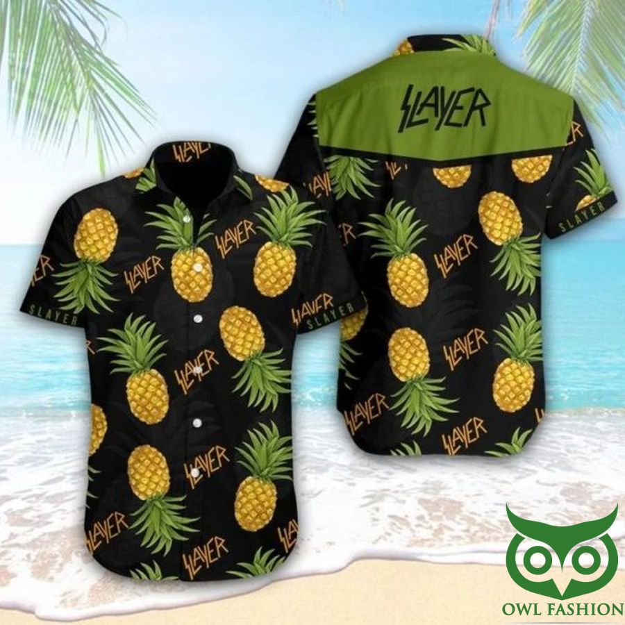 13 Slayer Pineapple Green and Black Hawaiian Shirt