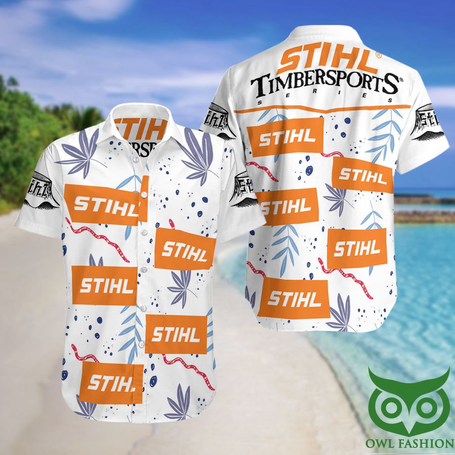 17 Stihl Timbersports White Short Sleeve Hawaiian Shirt