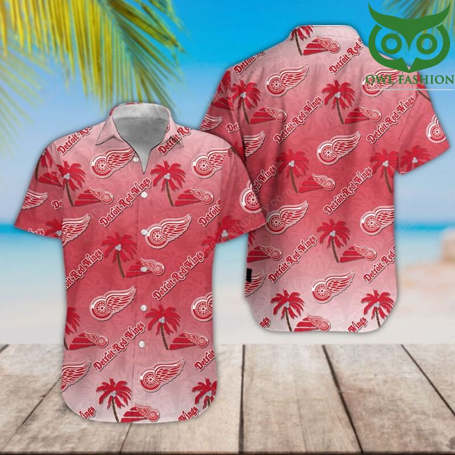 175 NHL Detroit Red Wings classic colored palm trees tropical Hawaiian shirt