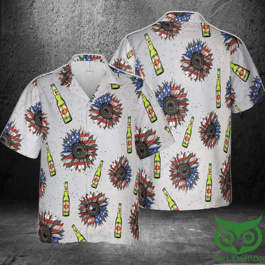 Dos Equis XX Sunflowered Red White Blue 4th Of July 3D Hawaiian Shirt