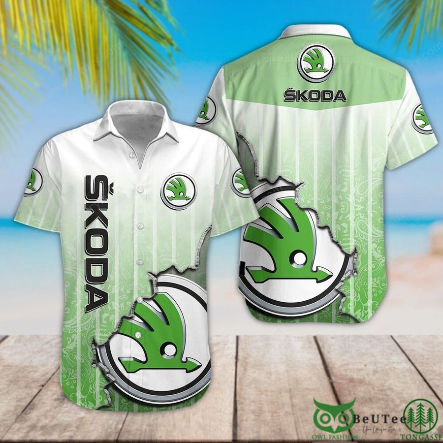 Skoda Auto Green Pattern Hawaiian Shirt