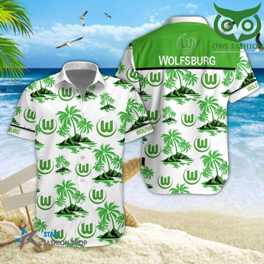 VfL Wolfsburg palm trees on the beach 3D aloha Hawaiian shirt