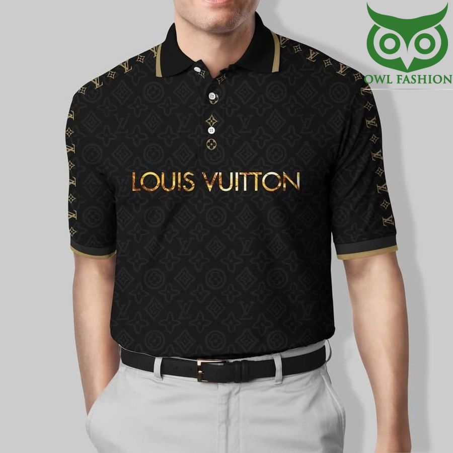 Louis Vuitton gold pattern black PREMIUM POLO SHIRT 