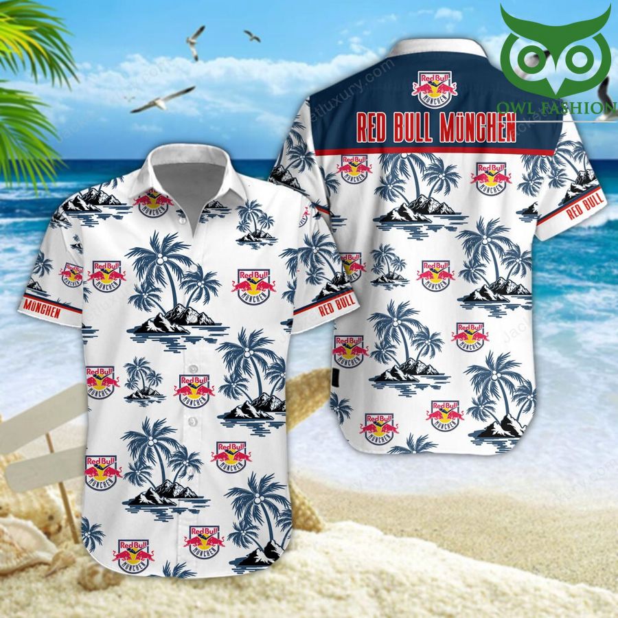 EHC Red Bull Munchen Champion Leagues aloha summer tropical Hawaiian shirt short sleeves