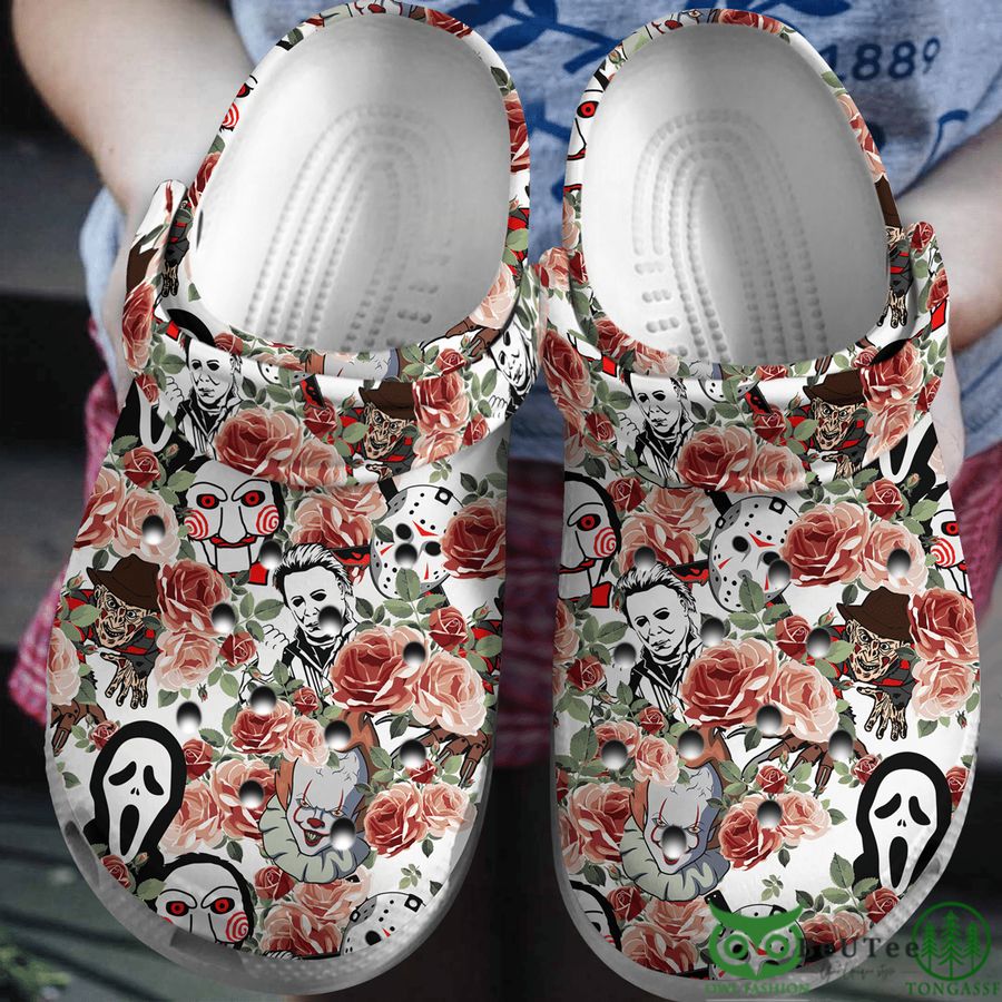 14 Horror Mask and Roses White Crocs