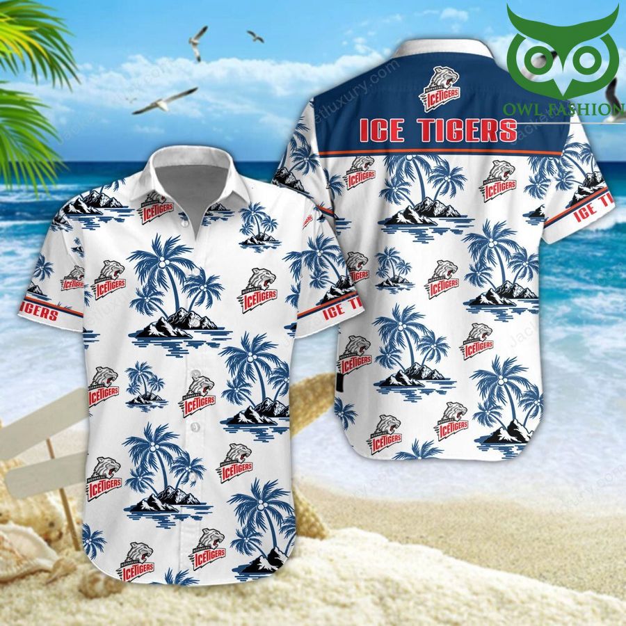 Nurnberg Ice Tigers Champion Leagues aloha summer tropical Hawaiian shirt button up